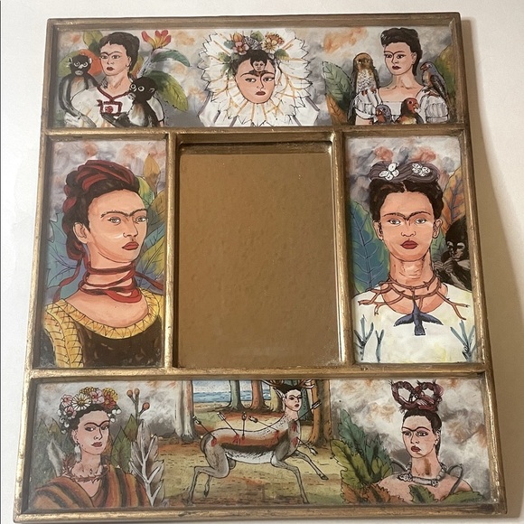 Frida Kahlo Mirror Frame Hanging Portraits Hand Made in Peru Vintage Folk Art - Picture 1 of 13
